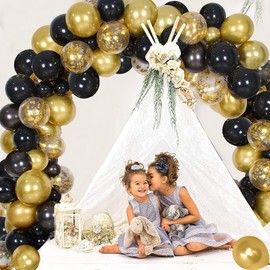 Q-WOOFF 60 Balloons Black Gold 12 Inch Including 20 Balloons Black and 20 Balloons Gold, 20 Colourful Sequin Balloons, Birthday Wedding Children Baby Shower Party Decorations