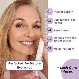 Rumi Cosmetiques VolumeCare+ Máscara de pestañas para mujeres maduras, fórmula 2 en 1 de longitud y volumen extremos, sin grumos ni descamaciones, de 