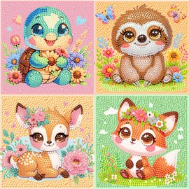4 Packs Cute Animals Diamond Art Kits for Kids, DIY 5D Diamond Arts Mosaic Kits for Adults Beginner, Full Round Drill Gem Art for Home Wall Decor Kids 6X6 inch