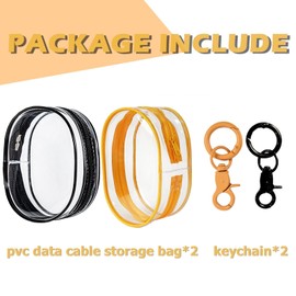 Foweroty PVC Storage Bag for Organizing Data Cables, Chargers, Earphone, Earbud Case, Keys, Clear Blind Box Display Bag with Keychain, Makeup Bag, Multi-functional Storage Box (2 pcs Black + Yellow)