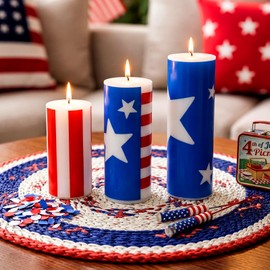 MTLEE 3 Pcs 4th of July Patriotic Candles Blue White Red Pillar Candles Flag American Stripe Home Decorations for Veterans Memorial Day Holiday Festival Table, 3 Size