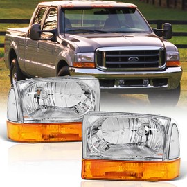 ACANII - For 1999-2004 Ford F250 F350 F450 Superduty Excursion Headlights w/Amber Bumper Lamps Lights Driver + Passenger