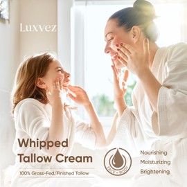 Beef Tallow Cream for Skin: Grass-Fed Whipped Tallow Balm with Squalane Jojoba Oil - All Natural Skincare Whipped Moisturizer for Face & Body - for Mature, Dry or Sensitive Skin – 4oz
