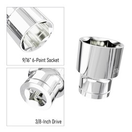 FOCMKEAS 9/16-Inch Shallow Socket, 3/8 Inch Drive, 6-Point, SAE, Heat Treated CR-V Steel Imperial Short Stubby Sockets, Full Polishing, 1.1 Inch Length(Sliver, 9/16")