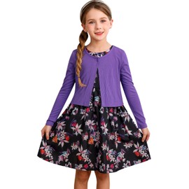 BONNY BILLY Clothing Sets for Girls 2-Piece Long Sleeve Cardigan + Sleeveless Floral Pattern Dress, Purple set