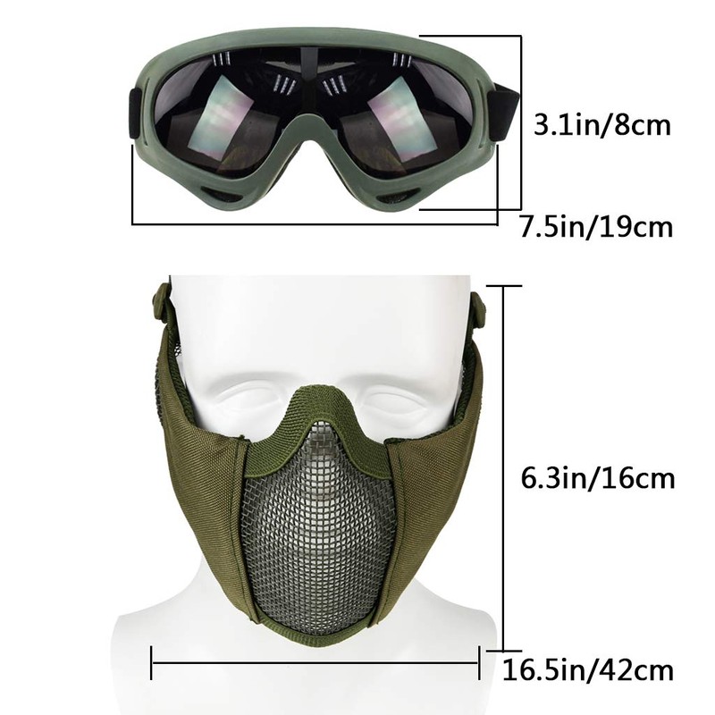 AOUTACC Airsoft Protective Gear Set, Half Face Mesh Masks with