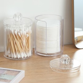 TAXIFANW Cotton Pads Container Dispenser, Pack of 3 Transparent Acrylic Makeup Pad Containers, Cotton Buds Storage, for Cosmetics, Cotton Balls, Cotton Buds, transparent