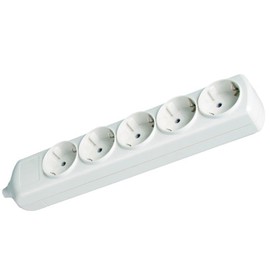 White 5 Sockets Without Cable 16A 250V Side Grounding Wall Mounted