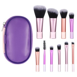 Mini Travel Makeup Brush Set With Pouch, 10 Pcs Portable Full Complete Function Cosmetic Kit Short Makeup Brush Small Travel Essentials for Women Girls Brushes Blush Powder Eye Shadow (Colorful)