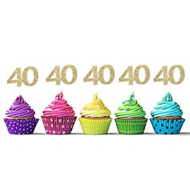 Sumerk 24PCS 40 Cupcake toppers Gold Glitter 40th Birthday Cupcake Picks Anniversary Party Decorations