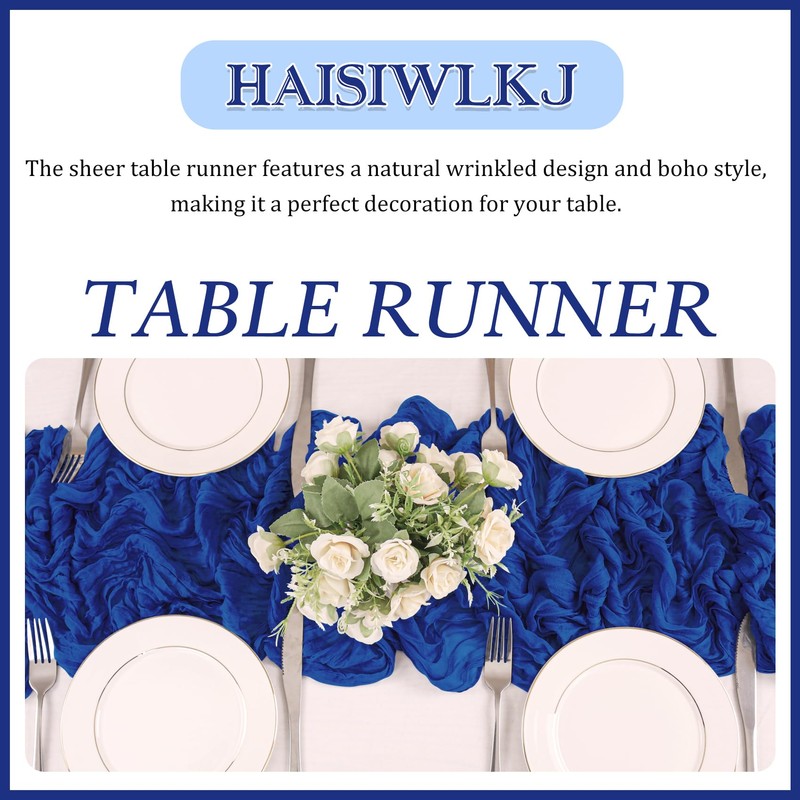 2 Pack 120 Inch Royal Blue Cheesecloth Table Runner Boho