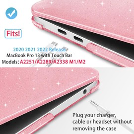 Mektron Glitter Case for 2020 MacBook Pro 13 inch A2338 M2 Compatible 2021 2022 Release M1 A2289 A2251, Sparkly Plastic Hard Shell Cover with Touch Bar Fits Touch ID, Glitter Pink