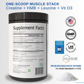 VINATURA HMB Creatine Leucine Powder - 5g Creatine Monohydrate, 3g HMB Supplement, 3g L-Leucine - Vitamin D3, Vegan Lemonade Flavor, Muscle & Strength Support - 30 Servings