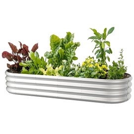 IDEA FAMILY 6x2x1ft Oval Galvanized Raised Garden Bed Outdoor 9-in-1 Large Metal Modular Planter Box Raised Beds for Gardening,Vegetables,Fruits,Flowers & Herbs (Silver)