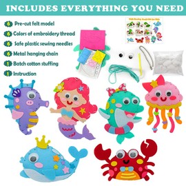 Felt Sewing Craft Kit for Kids, 6 Pack Ocean Animal Sewing Kit Childrens Sewing Kits for Beginners Fun DIY Educational Sewing Craft Gift with Sewing Tools for Boys Girls