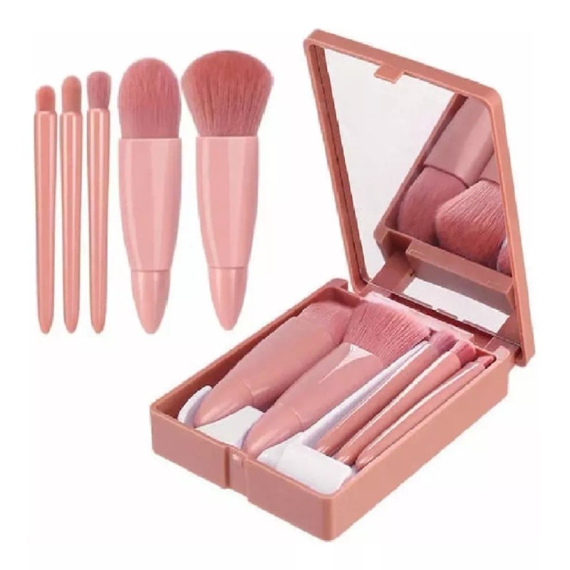 KFMX Juego De 5 Brochas De Maquillaje Portátil Con Espejo