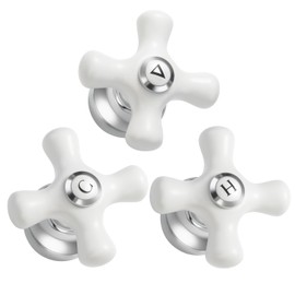 UCDETD 3 Pcs Porcelain Faucet Handle Replacement, Compatible with Pfister Tub/Shower Valves for 12 Tooth Valve Stem, Include Hot,Cold,Diverter Shower Knob, Chrome and White Porcelain (Cross Handle)