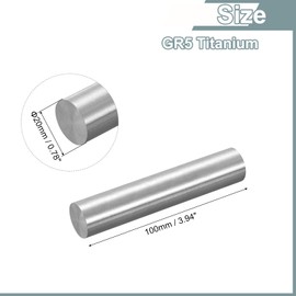 sourcing map 1Pcs GR5 Titanium Rod, Dia 20mm 0.78" Length 100mm 3.94" Metal Solid TC4 Titanium Alloy Round Bar Rod Stock for Model Plane Cars Ship DIY Craft Metal Working
