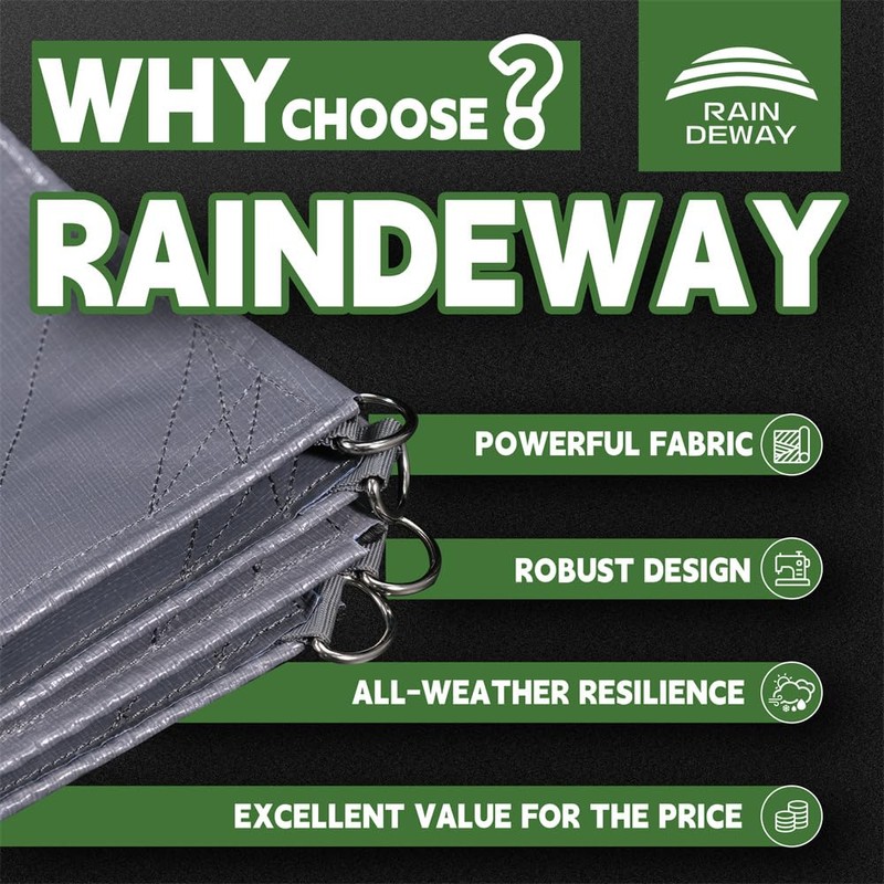 RAINDEWAY Tarps Heavy Duty Waterproof 8x12 Feet -14 Mils Super