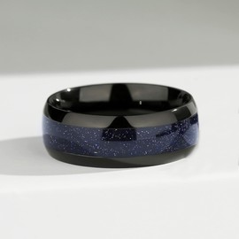 Blue Sandstone Promise Ring - Black Engagement Rings for Women, Rings for Couples Plated with Rhodium