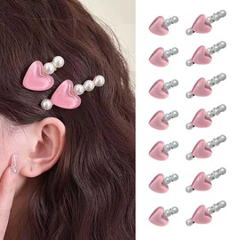 Hair Clips, Set of 14, Heart Shape, Hair Clips, Small Pearls, Hair Clips, Cute, Hair Clips, Hairpins, Small Size, Adult, Cute, Hair Clip, Hair Accessories