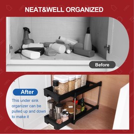 Dinkich 2-Tier Under Sink Organizer, Kitchen Bathroom Office Cabinet Storage Racks, Sliding, Easy Setup, Versatile Solution, Maximize Space Shelf