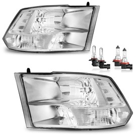 ROADEAL Headlights W/Bulbs for 2009-2018 Dodge Ram 1500/2010-2018 Dodge Ram 2500 3500 Quad Pickup (Not Fit Factory Projector Style) Driver & Passenger Side
