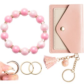 HONYJOOM Wristlet Keychain Car Keys Keychain Cute Bracelet Keychain Wallet Key Ring Bracelet Women Girl (Pink)