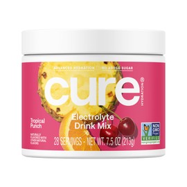 Cure Hydration | Plant-Based Electrolyte Drink Mix | No Added Sugar | Dehydration Relief Powder Made with Coconut Water | Non-GMO | Vegan | 28 Servings Jar - Tropical Punch