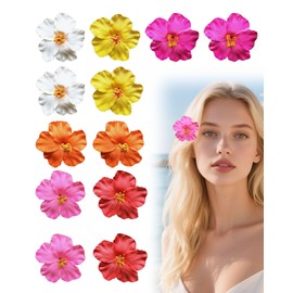 QUIATE 12 Pcs Hawaiian Flower Plumeria Hair Clips for Women, 3.5 Inches Artificial Hibiscus Flowers Orchid Hair Pins, Boho Party Wedding Beach Holiday Accessories Gifts