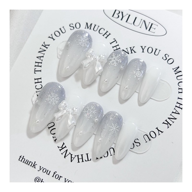 Blue Gray Winter Handmade Nail Tips Nail Tips - Short