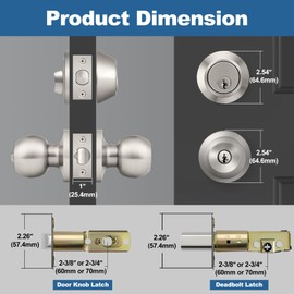 BESTTEN 2 Pack Keyed Same Exterior Door Knobs and Single Cylinder Deadbolts Combo Set, Keyed Alike Entry Door Knobs with Locks and Keys for Entrance and Front Door, Satin Nickel