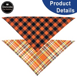 Doncida Orange Buffalo Plaid Dog Bandanas for Fall Thanksgiving, Reversible Triangle Dog Scarf for Small and Medium Dogs, Premium Durable Fabric Bibs for Pets 2 Pack (Small)