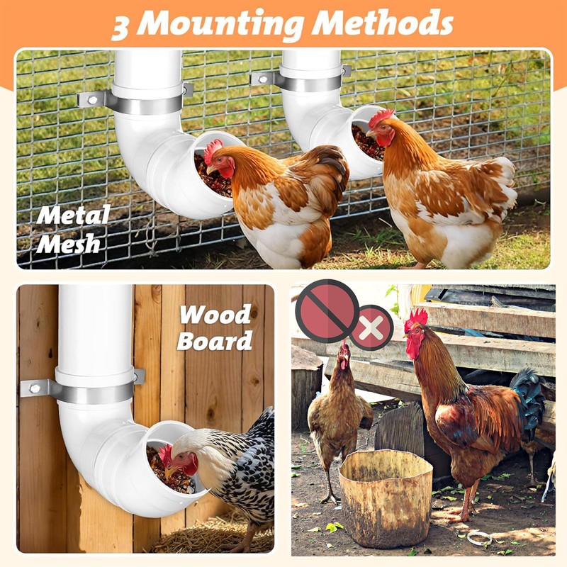 3 Pack Automatic Chicken Feeder No Waste, PVC Pipe Chicken