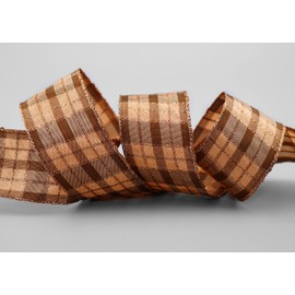 20 m x 40 mm Christmas Ribbon Brown Copper (149) with Lurex Wired Edge Ribbon Bronze Decorative Ribbon Gift Ribbon Tartan Shiny Ribbon Gold Edge Wire Ribbon Winter Christmas Check