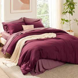 Bedsure King Size Comforter Set - 7 Pieces Burgundy King Bedding Set for All Seasons, Boho Contrasting Design Bed in a Bag with Comforter, Sheets, Pillowcases & Shams