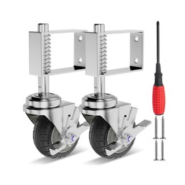 Lygoeege 2Packs Gate Wheel with Brake 3inch Gate Caster for Wooden Gate, 150-300lbs Capacity, Spring-Loaded Absorbing Solid Rubber Tire Gate Wheels, with Screws & Screwdriver