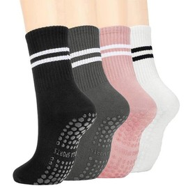 PetGlimmer 4 Paar Rutschfeste Socken Damen, Pilates Socks, Stoppersocken für Damen, Stoppersocken Yoga-Socken für Yoga, Barre,Tanz, Home Fitness,Trampolin, Kampfsport, Krankenhaus