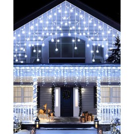 ONSTUY Icicle Christmas Lights Outdoor, 66ft 520 LED Icicle Lights for Outside, Plug in String Lights with 8 Modes Timer Waterproof for House Holiday Decor Wedding Christmas Decorations (White)