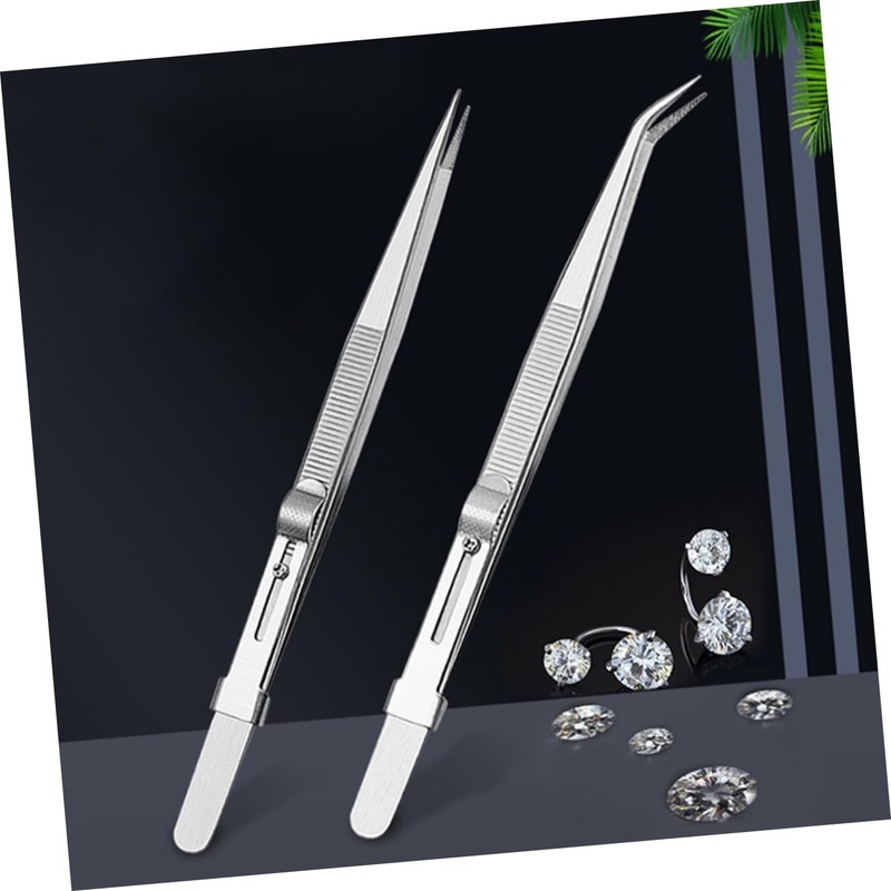 OHPHCALL Stainless Steel Tweezers Set Jewelry Tweezers for Gems Non-Slip