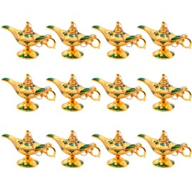 Hsiwto Pack of 12 Aladdin Magic Genie Lamps - Classic Vintage Magic Genie Light Costume Lamp for Home Wedding Table Decoration, Tiny Size, Green
