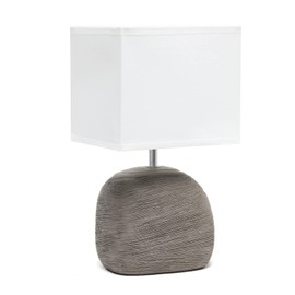 Simple Designs ‎LT1115-BWN Bedrock Small Ceramic Bedside Textured Stone Table Lamp with White Shade, Grayish Brown
