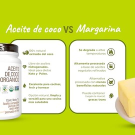 NBF - Aceite de Coco Orgánico Extra Virgen | Prensado en Frío | Ideal para Cocinar y Hornear | Con Sabor y Olor | No GMO, 1L