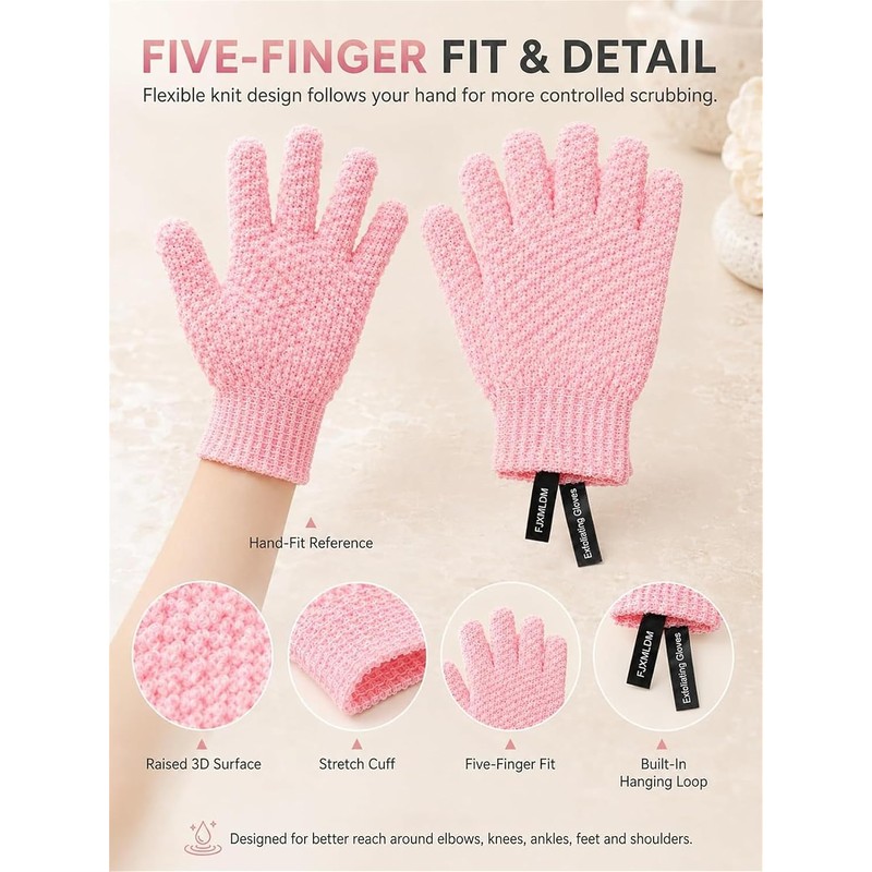 Guantes Exfoliantes de Ducha Rosas con Protección Antibacterial 10A y