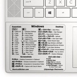 Synerlogic Windows PC Reference Keyboard Shortcut Sticker | Vinyl, No-Residue Adhesive Windows Shortcut Sticker for PC Laptop or Desktop | Shortcuts Cheat Sheet (Clear/Small)