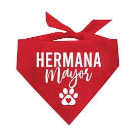 Hermana Mayor Dog Bandana | 100% Cotton Adjustable Triangle | Made in USA | New Baby | Pregnancy Announcement Photoshoot Prop | Gender Reveal | Red X-Small (488)