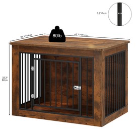 YITAHOME 43.7" L Dog Crate Furniture for Large Dog, 2-in-1 Iron-Wood Fusion Modern Dogs Kennel Indoor up to 80 lb, Side End Table, Adjustable feet, Waterproof Top, Safety Corners, Rustic Brown