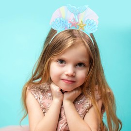 GAFATORY Mermaid Headband Glitter Mermaid Tail Headband for Women Girls 2Pcs Mermaid Hair Accessories Mermaid Crown Under The Sea Headband with Gauze Seashell Starfish Fishtail