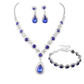 PINKPIN 4pcs Jewelry Set for Women, Necklace Dangle Earrings Bracelet Set, Allergy Free Wedding Party Jewelry for Bridal Bridesmaid (Blue)