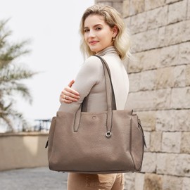 S-ZONE Leather Tote Bag for Women Large Shoulder Bags Crossbody Handbag Work Purse Travel Trip